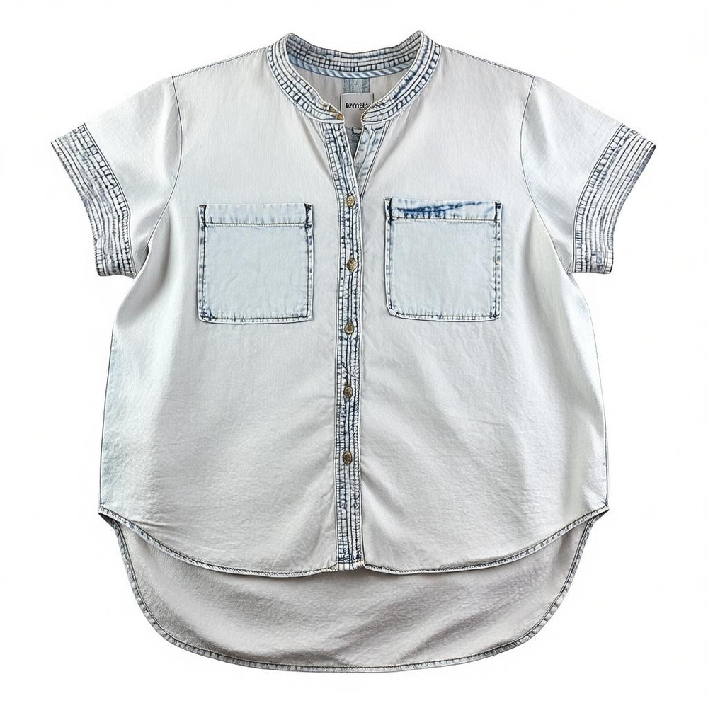 Kensie Acid Wash Denim Button Front Shirt Size LARGE
